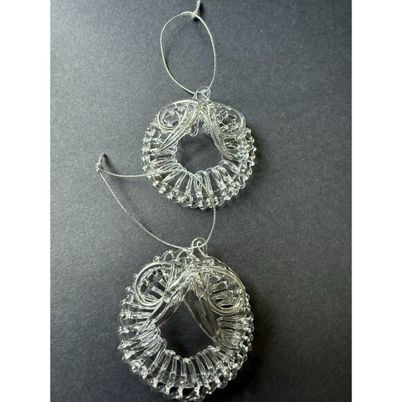 Crystal Wreath Ornaments Clear Glass Handcrafted Set (2) Holiday - Picture 3 of 5